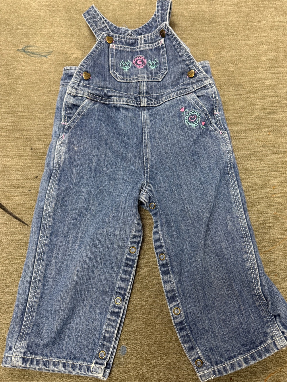 Carhartt Denim Overalls with Floral Embroidery